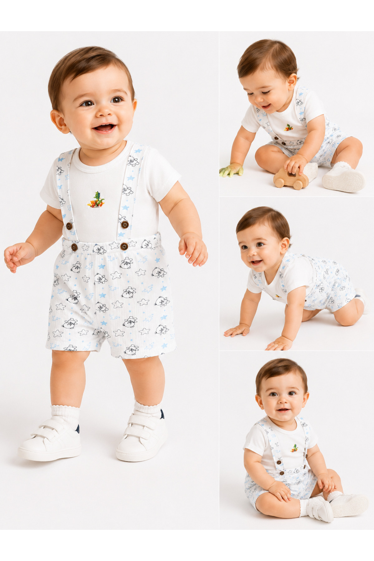 mini kanka Unisex Baby Two-Piece T-Shirt and Overalls Set of 2 Bebeek 1-3 Years Old 100% Cotton Baby Overalls