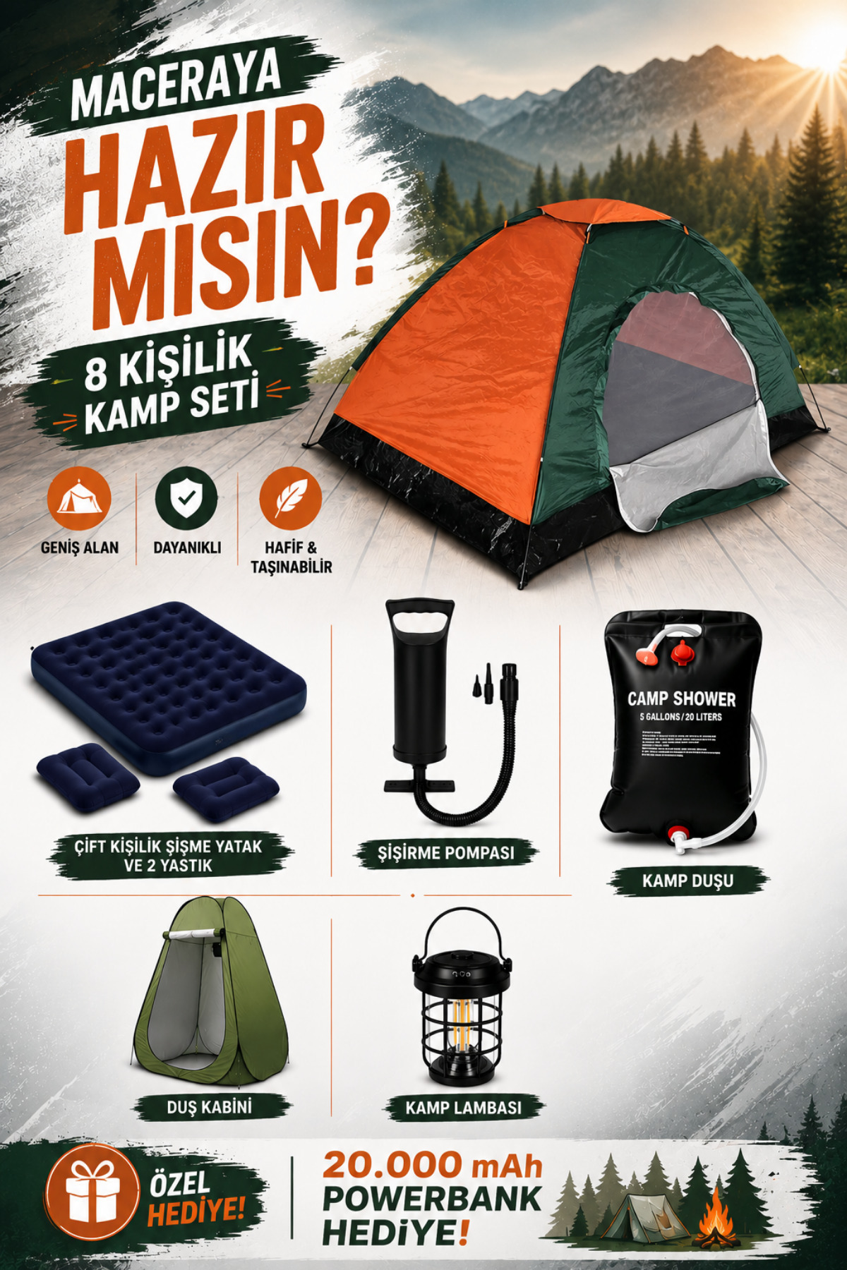 post alley ULTRA 8 Kişilik Manuel Full Kamp Seti – Her Şey Dahil Konfor