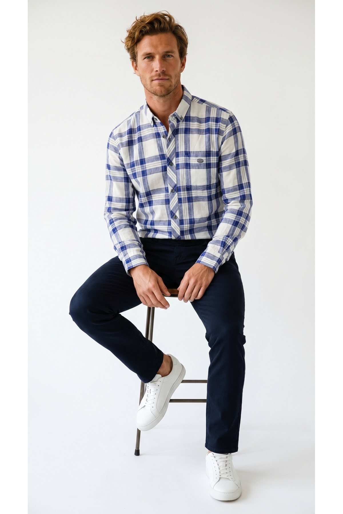 Klothy Men's Long Sleeve Plaid Linen Shirt 2451