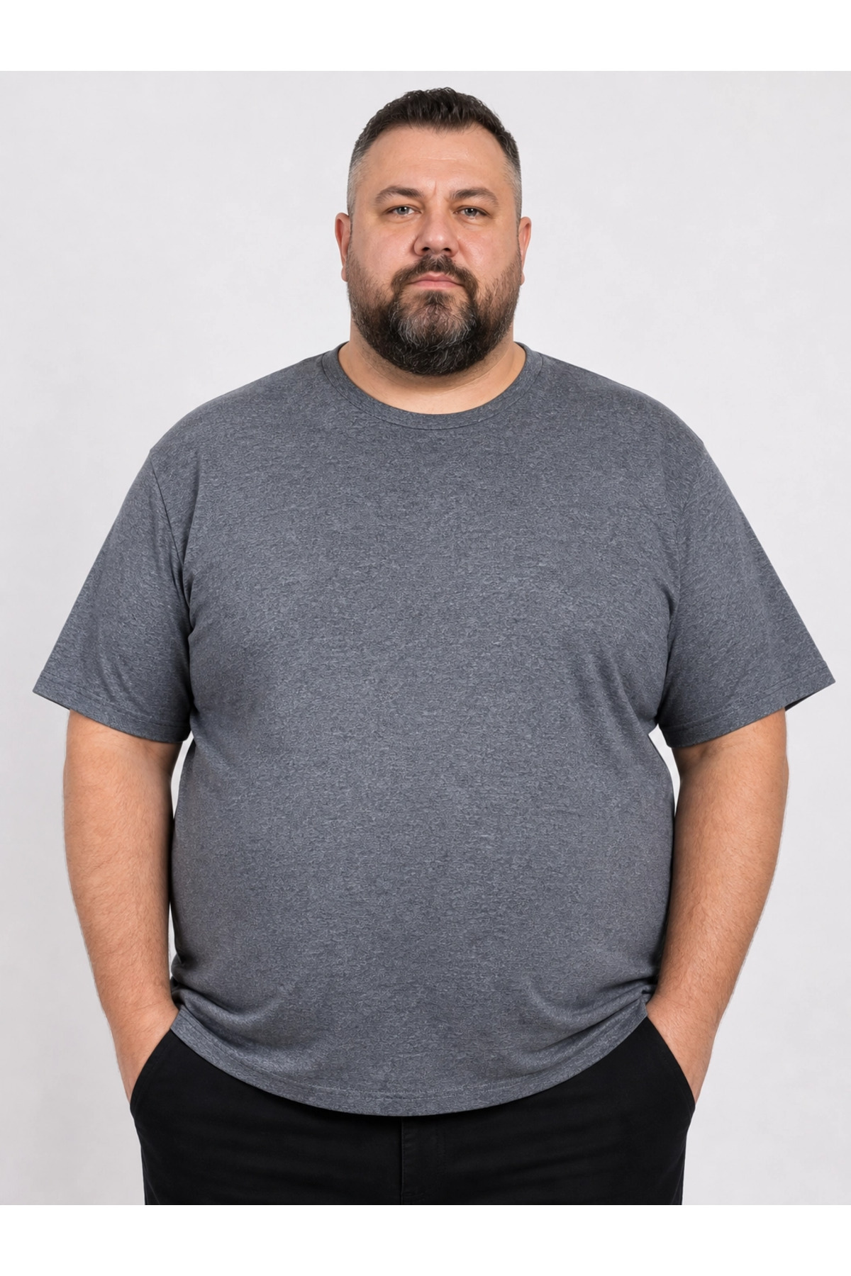 brz braazi Erkek Büyük Beden Pamuklu Likralı Bisiklet Yaka T-Shirt