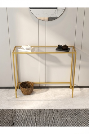 UYGAMO Fumo Metal Dresuar Dekoratif Kahve Köşesi Konsol Gold Şeffaf Cam Dar a...