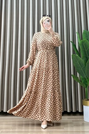 mercan moda İKLİM ELBİSE Viskon Kumaş Kadın Vizyon Pile Detaylı Kolları Lasti...