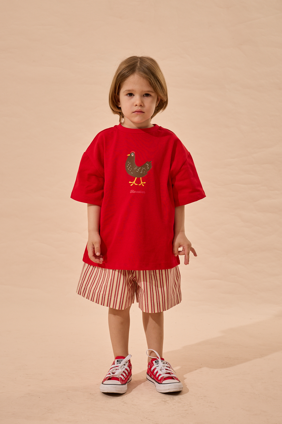 Fahhar Kids Roaster Print Oversize Cotton T-Shirt Red