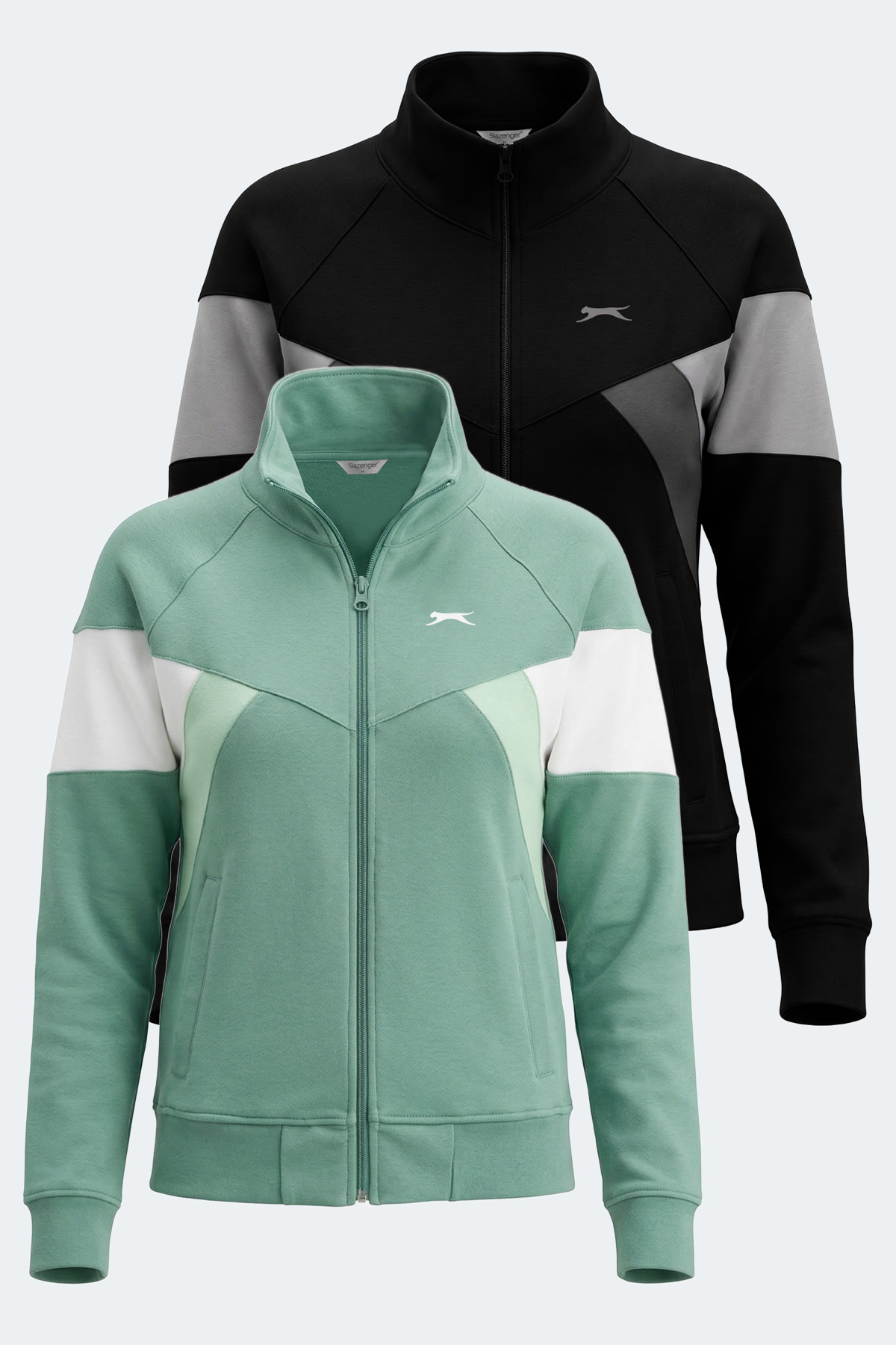 Slazenger VICTORY 2 li set Kadın Fermuarlı Dik Yaka Cepli Yeşil - Siyah Sweatshırt