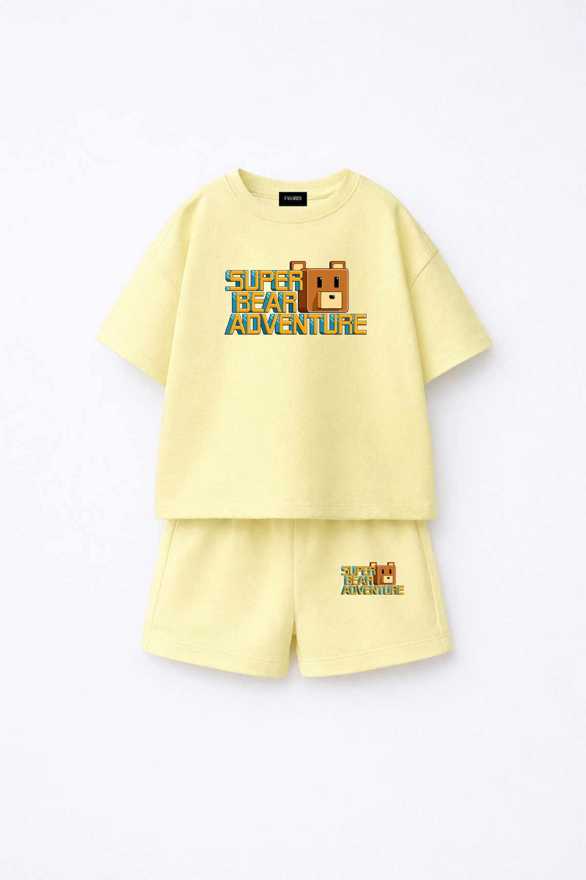 Super Bear Adventure Super Bear Printed Oversize 100% Cotton T-Shirt Shorts 2pcs Kids Set