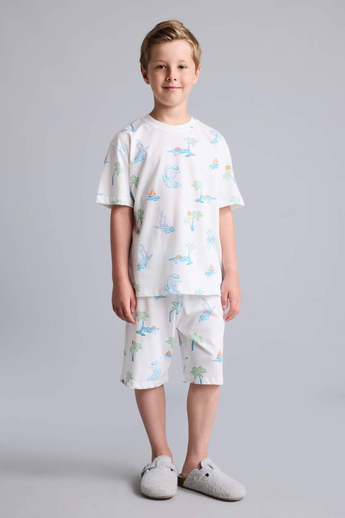 Defacto 100% Cotton Dinosaur Patterned 2-Piece Ecru Pajama Set for Baby Boy H5396A826Hs