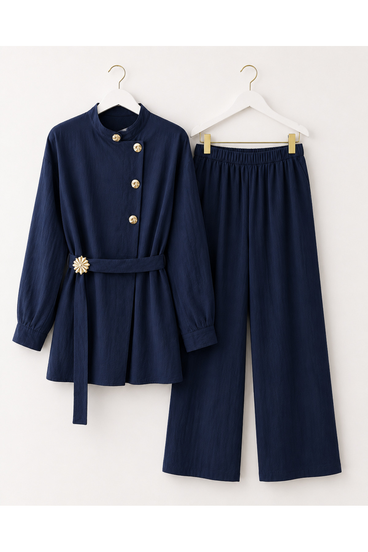 unika boutique Düğme Detaylı Kuşaklı Tunik Pantolon Tesettür Ikili Takım görsel 6