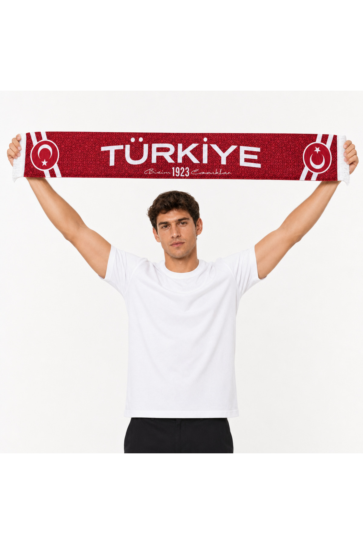 TFF Türkiye Milli Takım 1923 Desenli Taraftar Atkısı - Kırmızı