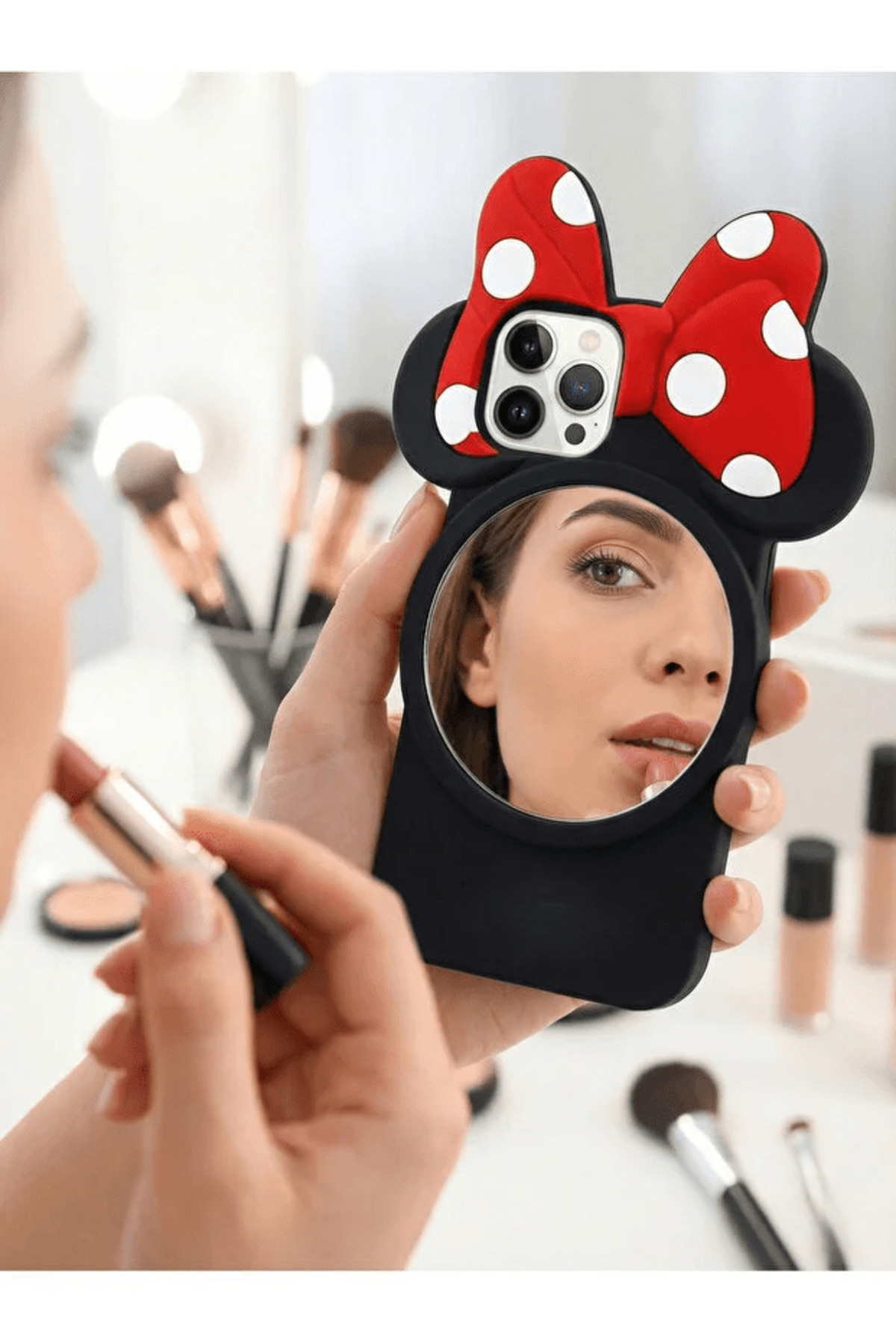 Iphone 14 Pro Max Compatible Mirrored Cute Pattern Shock Absorbing Silicone Case