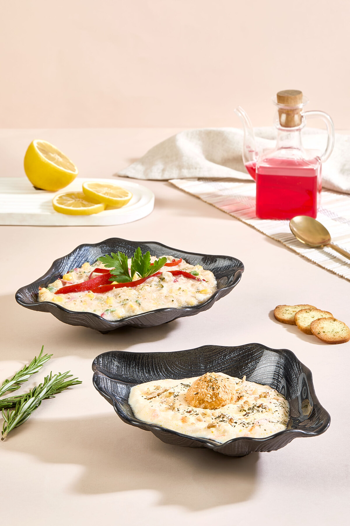 Lora Bianca Scalla 2 Parça Siyah İnci Yelpaze Cam Meze Servis