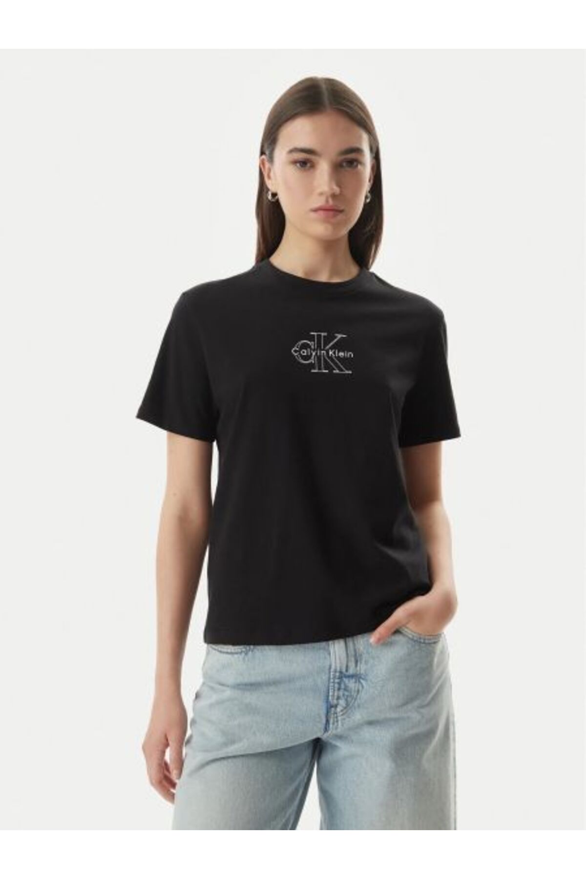 Calvin Klein KOSZULKA DAMSKA Z CZARNYM LOGO