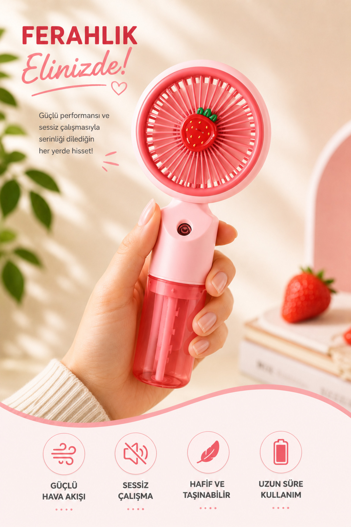Mini Handheld Fan with Water Tank Rechargeable Portable Summer Cooling Fan Fruit Themed