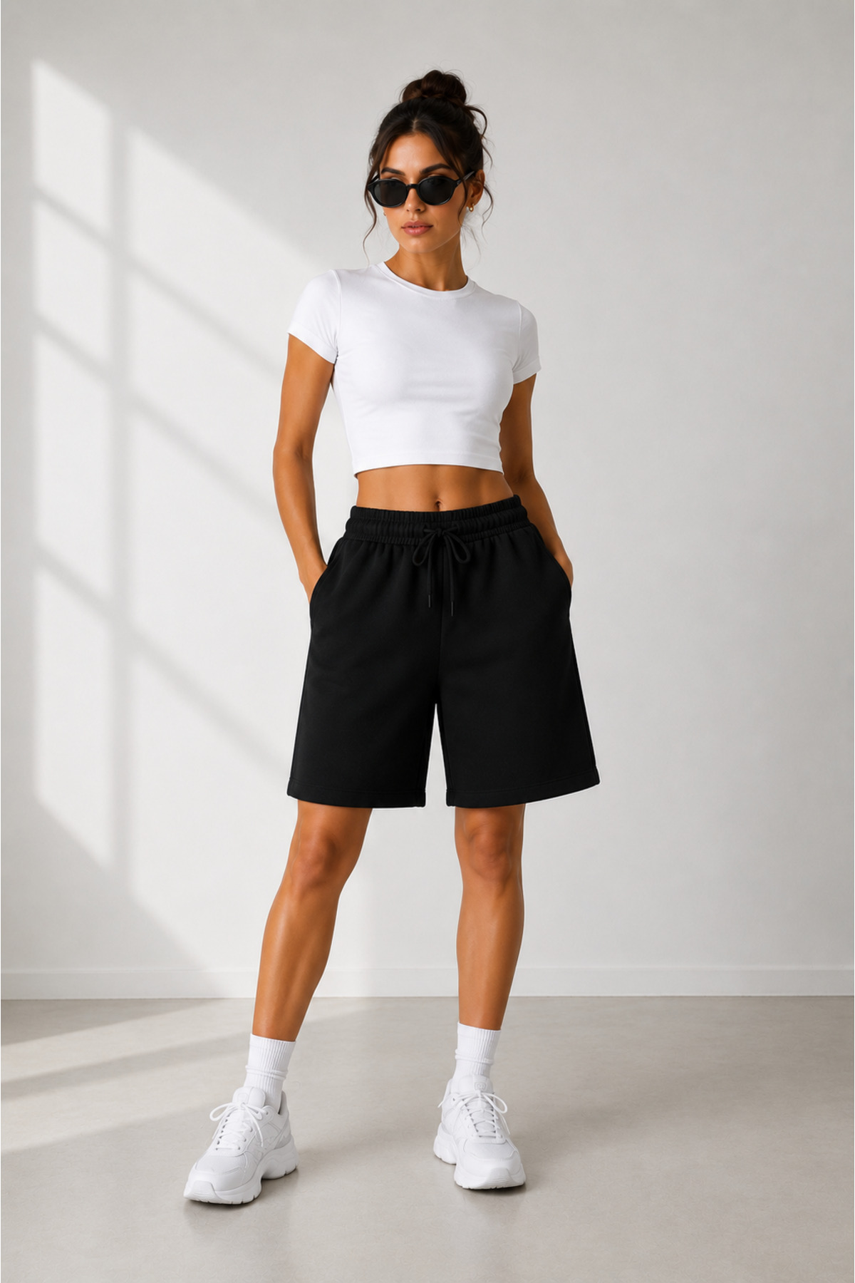 BERYY MODA 2 Adet Siyah-Gri Oversize Kalıp Şort Bermuda Rahat Kalıp Terletmez Yazlık görsel 4