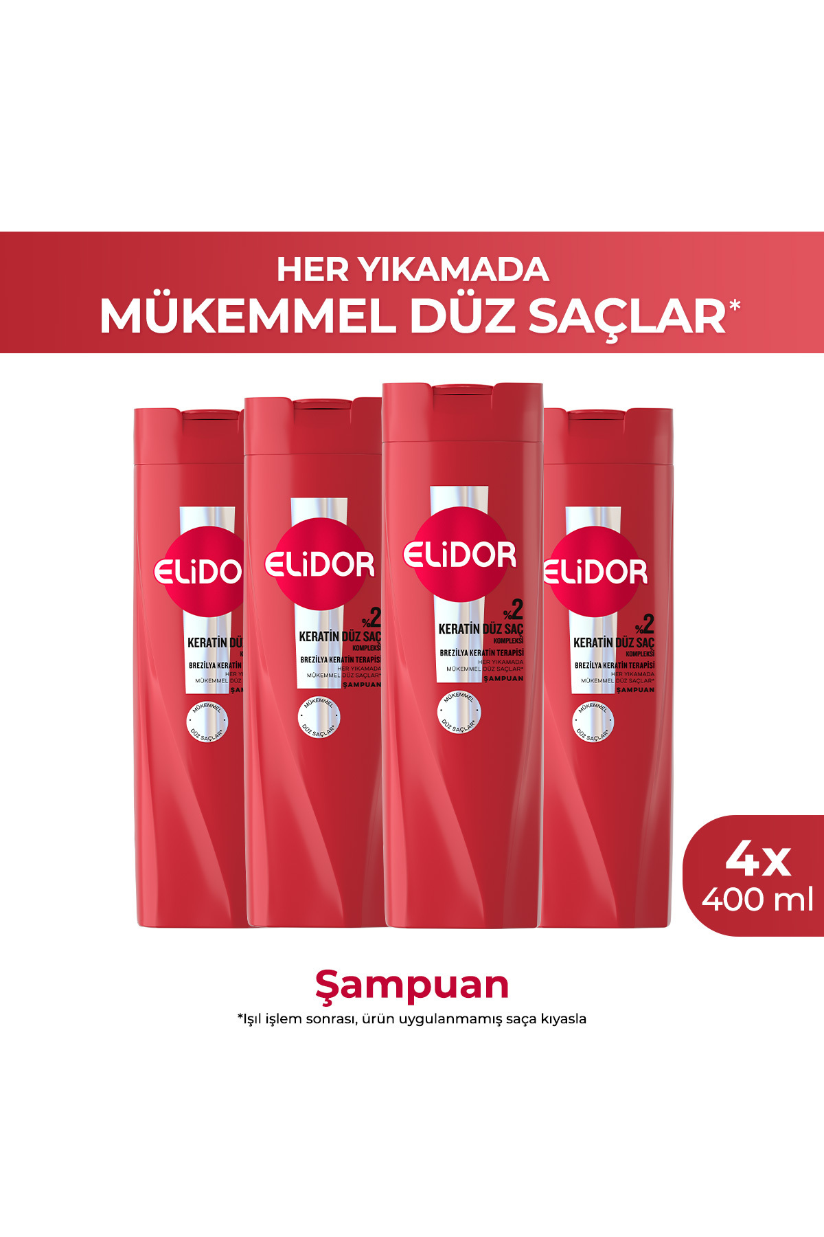 Elidor Saç Bakım Şampuanı Brezilya Keratin Terapisi 400 ml x4 — SET.UNİ.11239