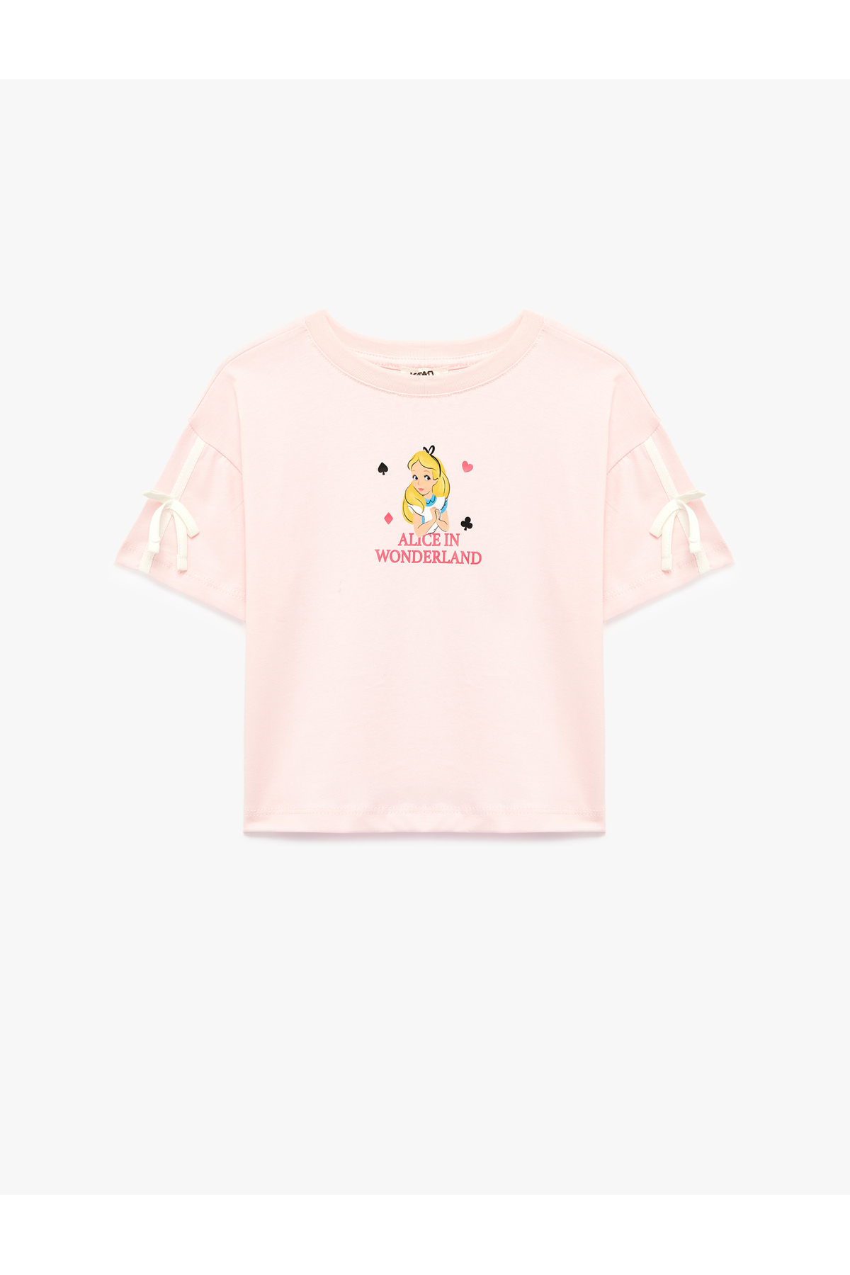 Koton Licensed Bow Detail Short Sleeve Alice in Wonderland Printed T-Shirt