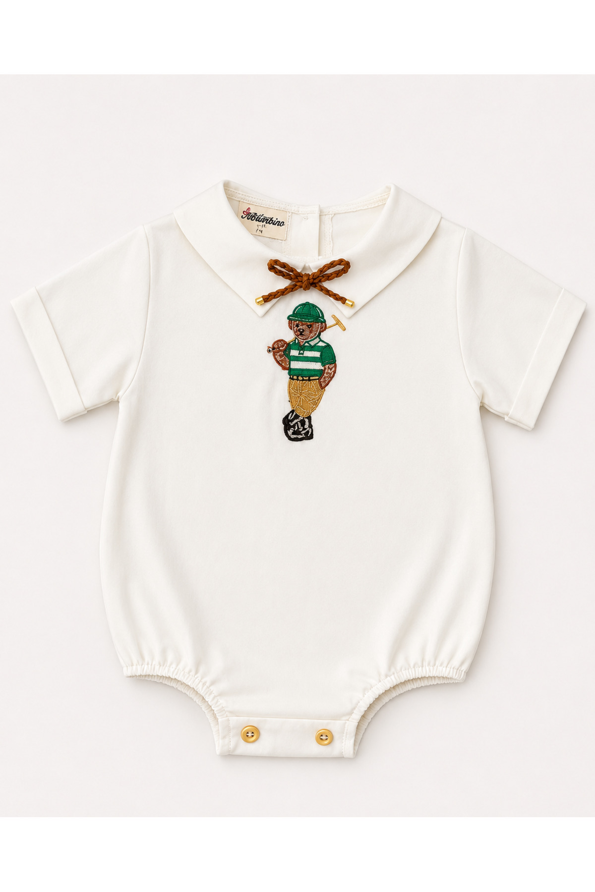 il mio bambino Handmade 100% Cotton Polo Bear Embroidered Party Baby Shirt