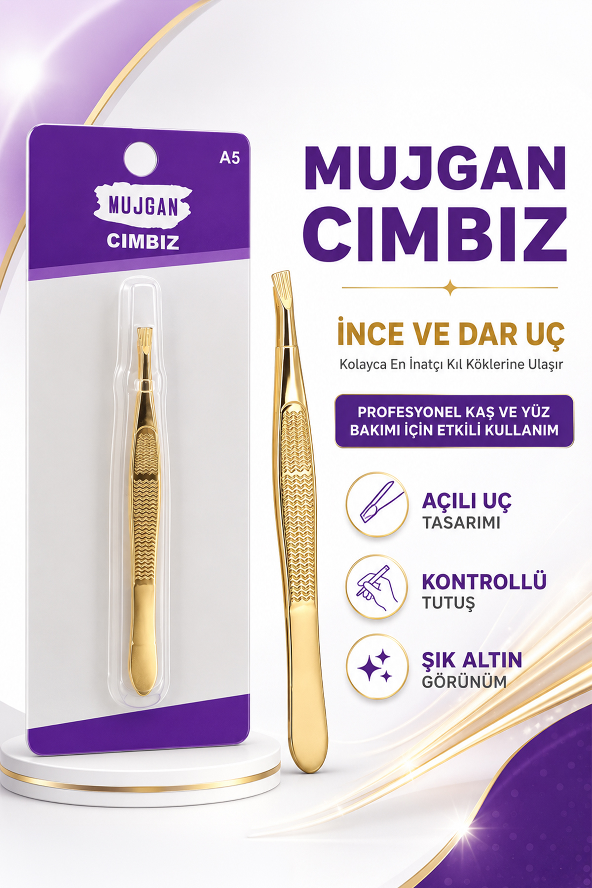 MUJGAN Profesyonel Düz Uçlu Cımbız Gold Renk - Fiyatı, Yorumları