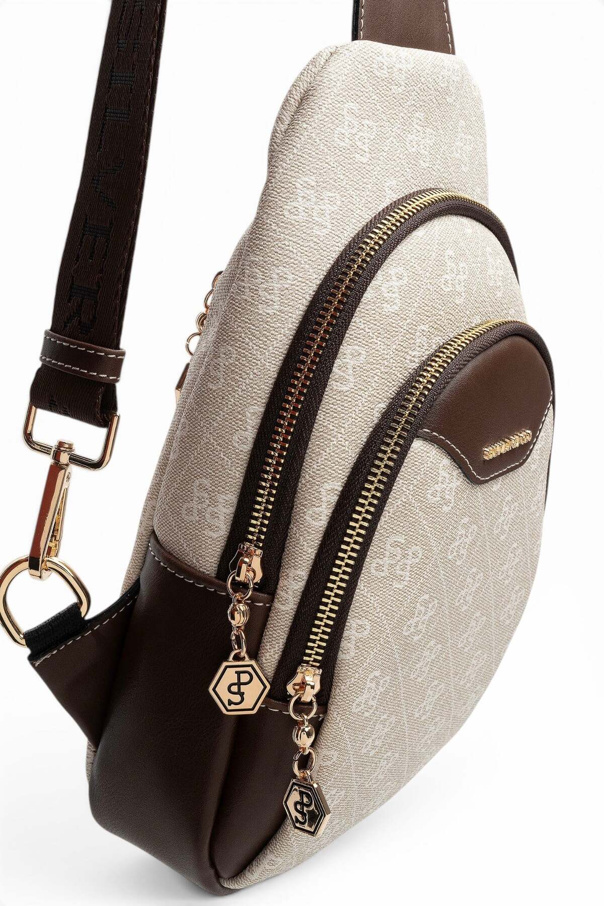 Silver Polo Taş - Kahve Monogram Kadın Vücut Çantası SP959 görsel 5