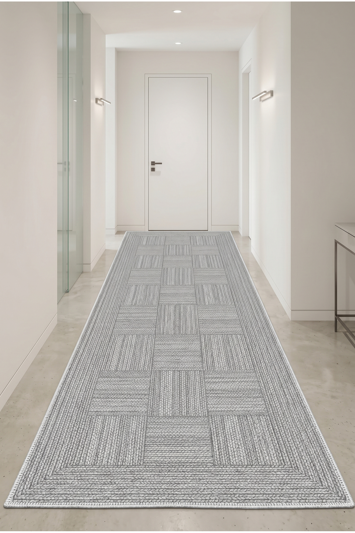 Grey Carpet Runner Machine Washable Anti-Slip Base Carpet
