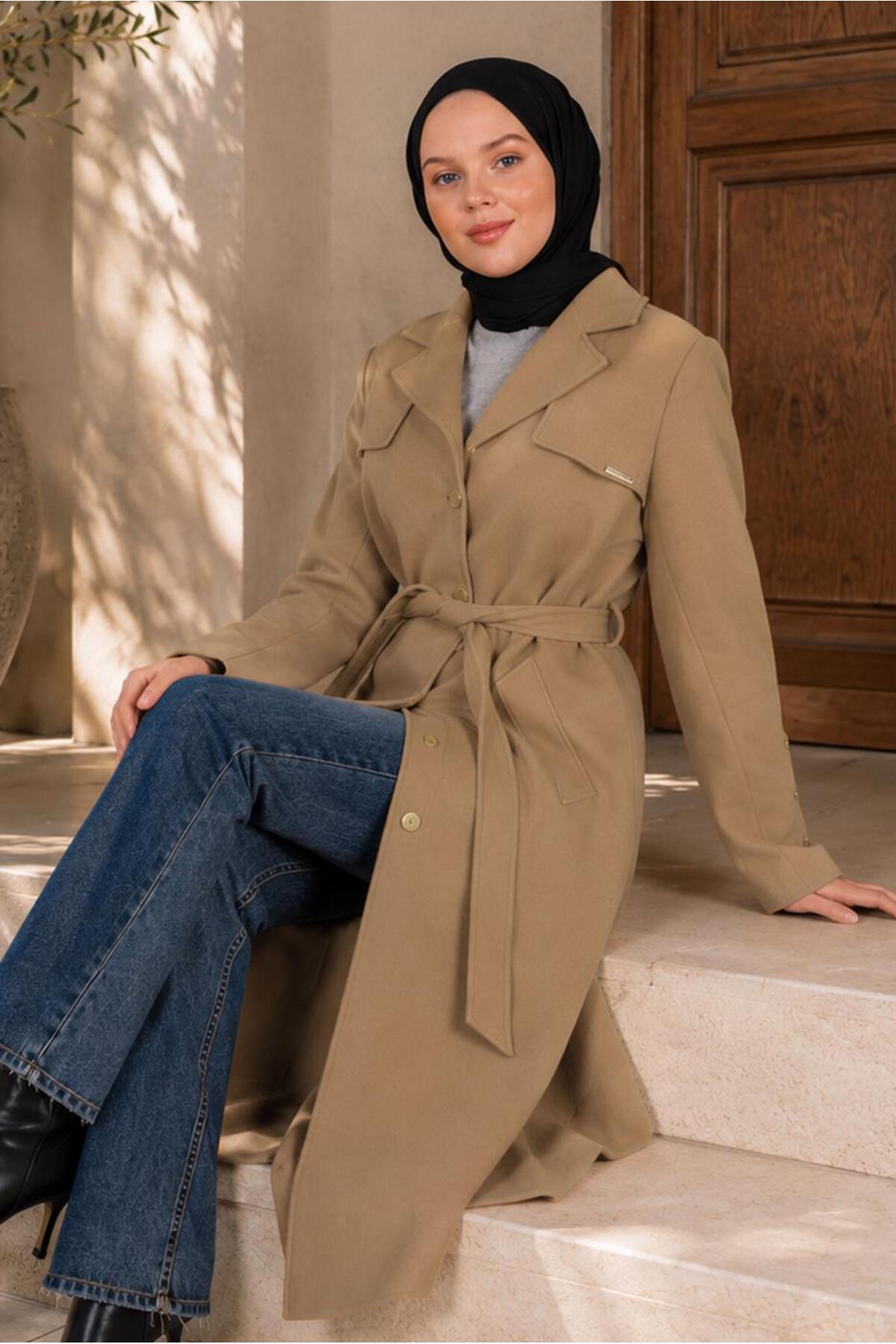 タイムセール！Acka. layered collar boa coat Alvina Belted Double-Breasted Collar Coat 90304- Trendyol