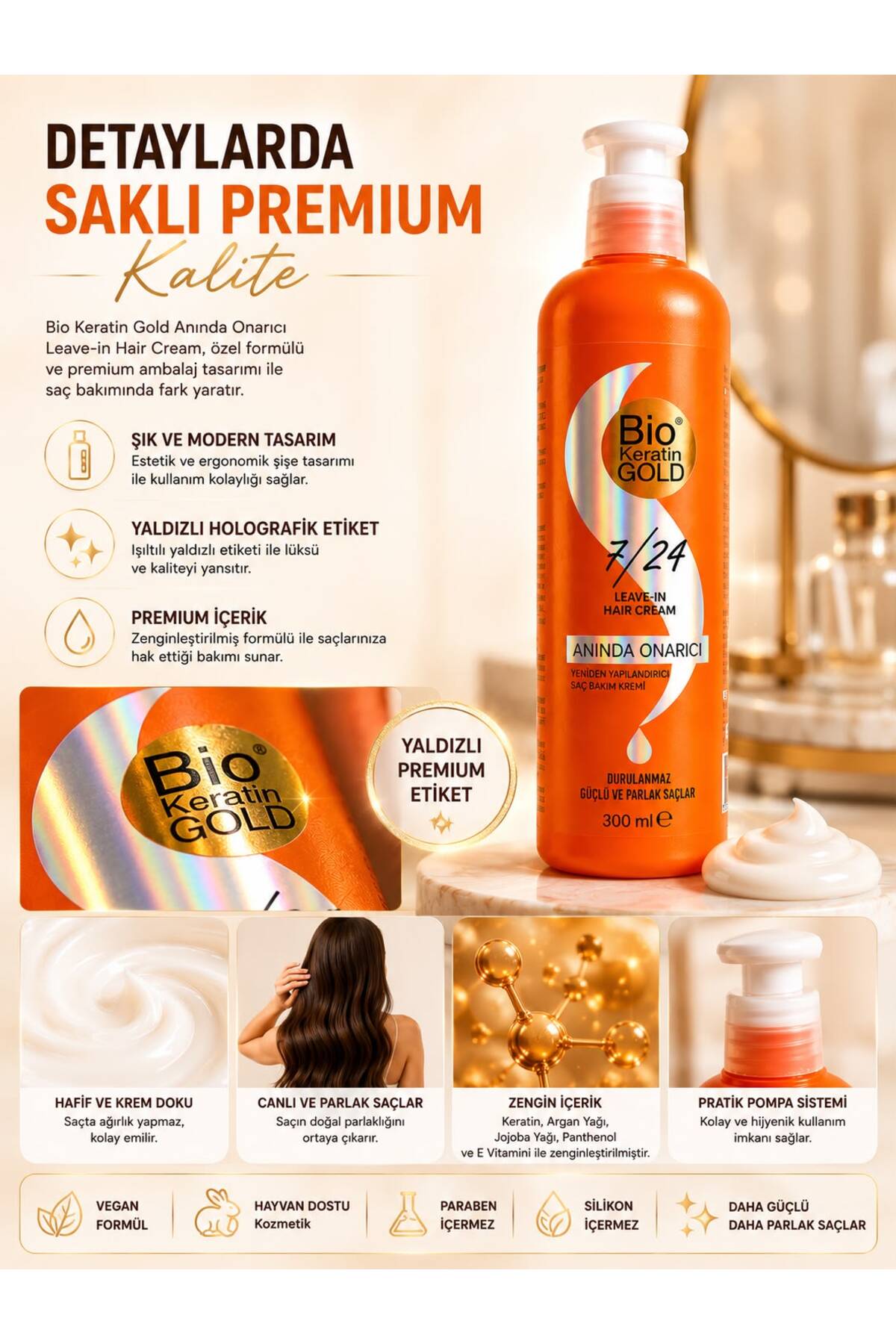 7/24 Anında Onarıcı Yeniden Yapılandırıcı Saç Bakım Kremi 300ml Durulanmaz — A678 — تصویر 7 از 8