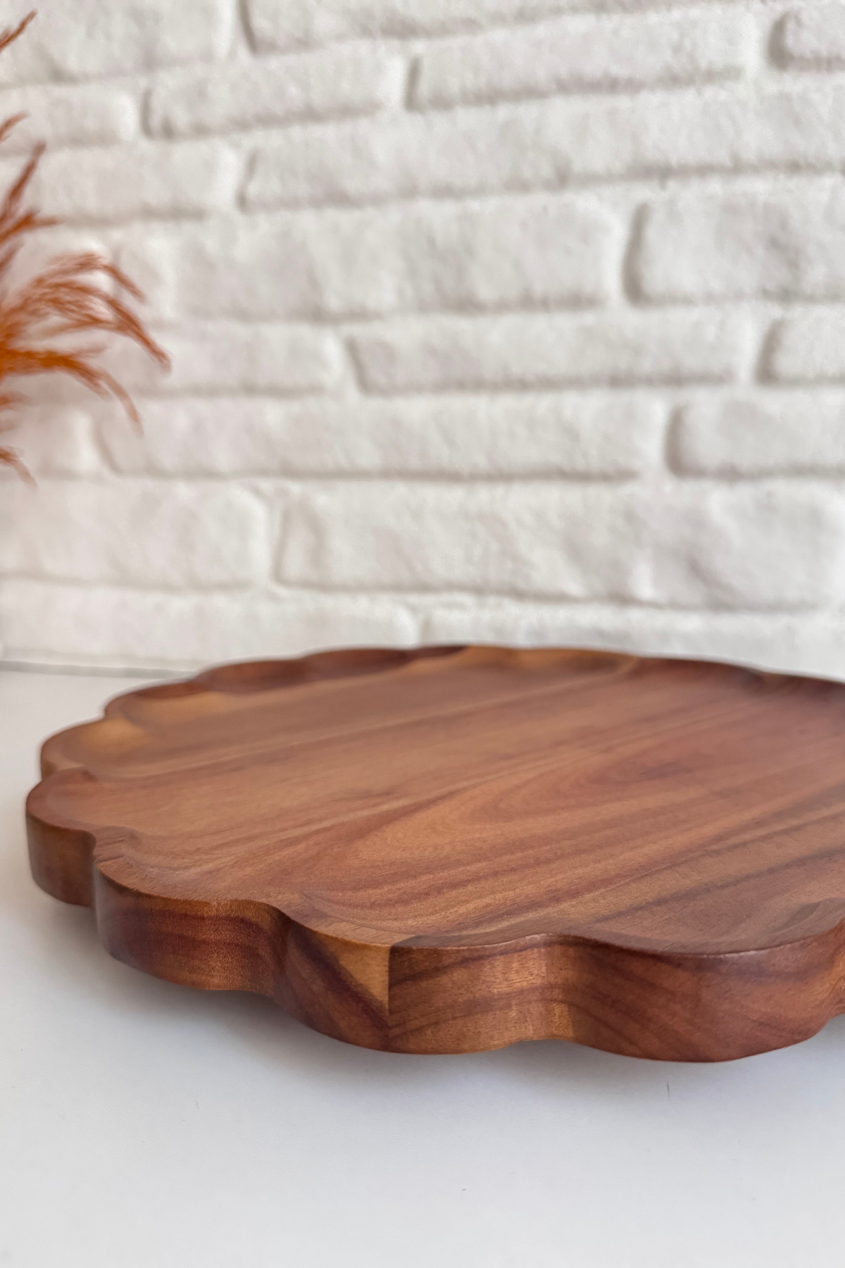 Çiçek Oymalı Akasya Dönen Sunumluk/Kek/Pasta/Kurabiye Standı Tabağı 31 cm
