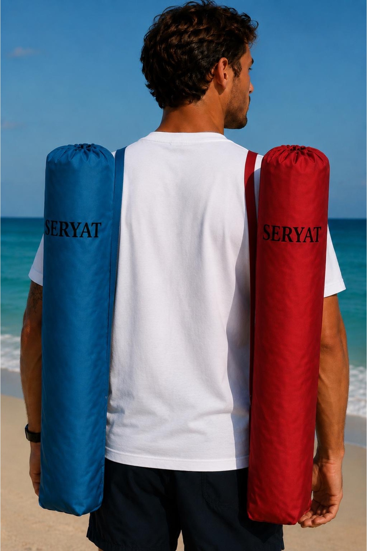 2-Piece Set Luxury Beach Wicker - Red + Blue (150 x 75 cm) Comfortable Sea and Picnic Mat