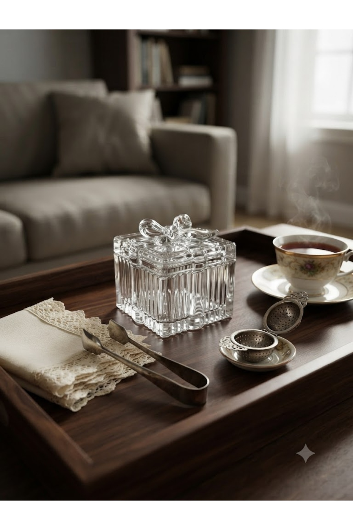 Square and Bow Shaped Glass Sugar Bowl with Lid – Sugar Turkish Delight Bowl for Elegant and Stylish Presentations