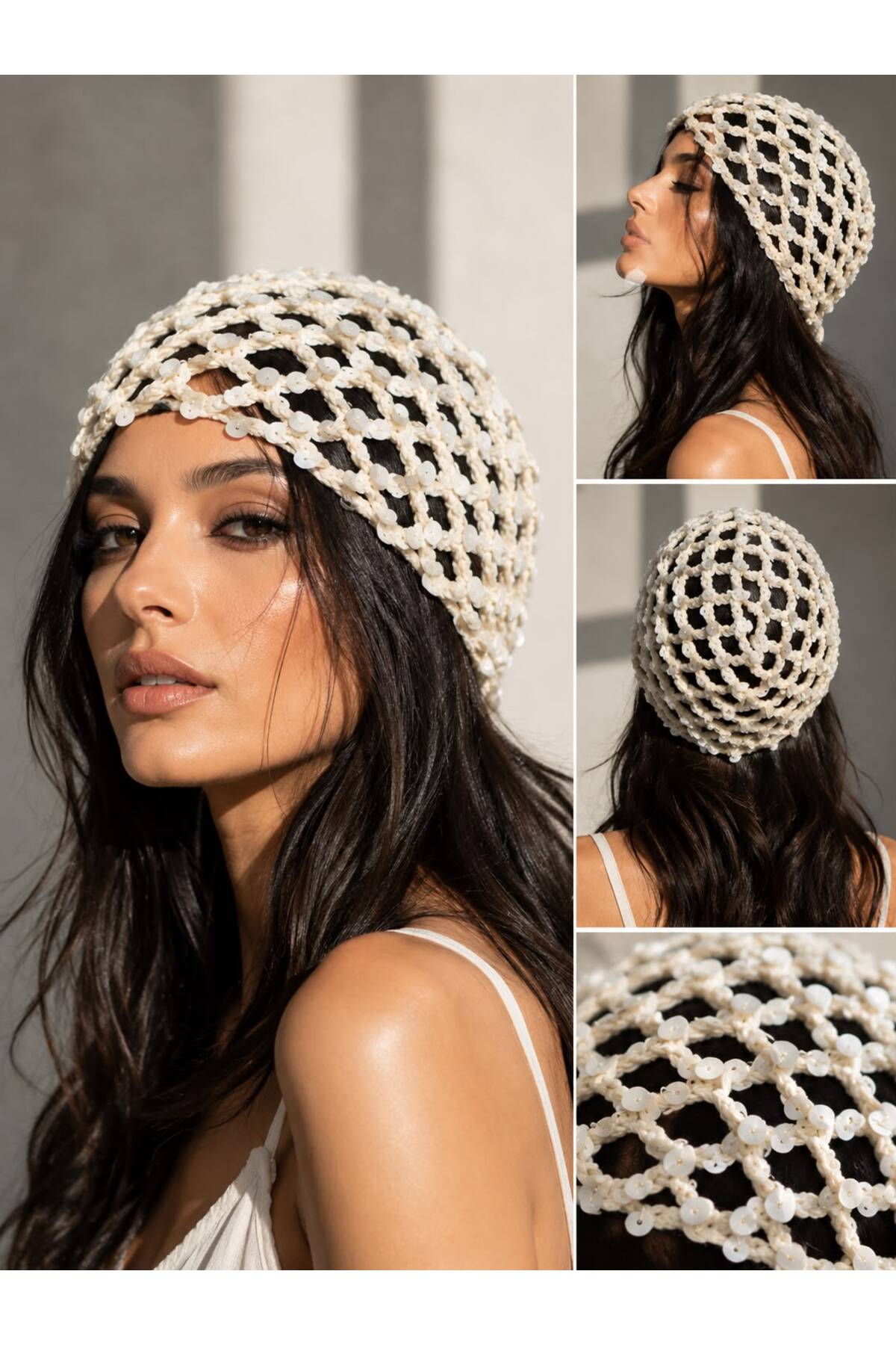 jasmina store EL örgüsü pullu saç aksesuarı bone