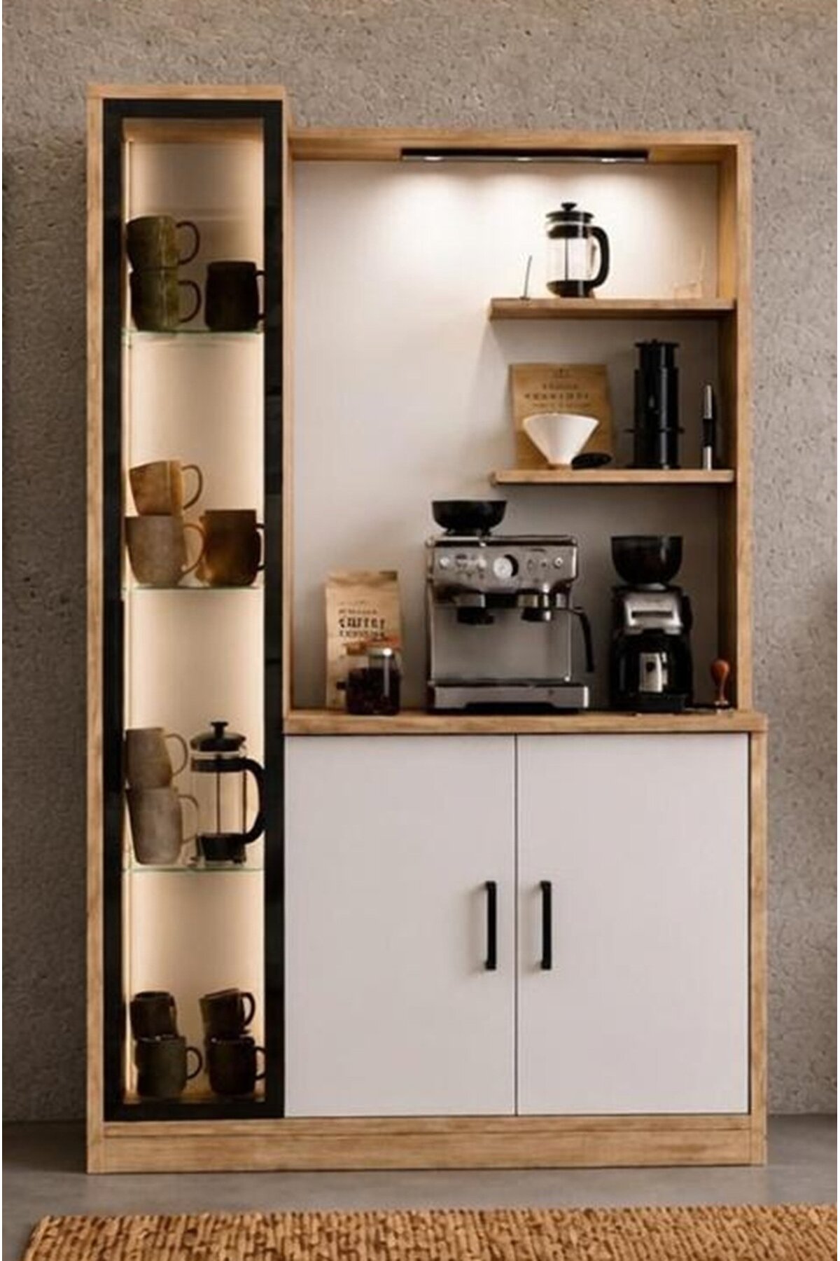 Delicioustaylormade ラムズヘッド GODFIZZ ファズ Noiss Home Decor Roma Kahve Köşesi LED Aydınlatmalı Cam Kapaklı