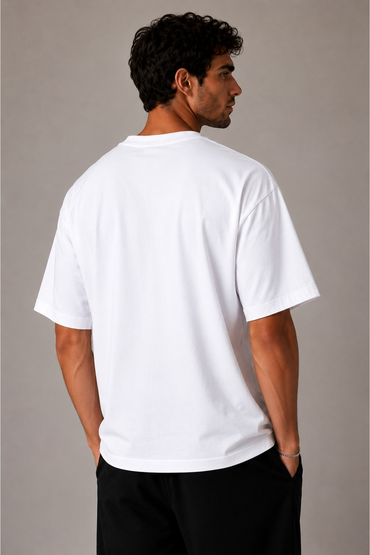 THE RULE Unisex Bathing Ape Mavi Baskılı Oversize %100 Pamuk Geniş Kesim Dokulu Bisiklet Yaka Beyaz T-Shirt görsel 6