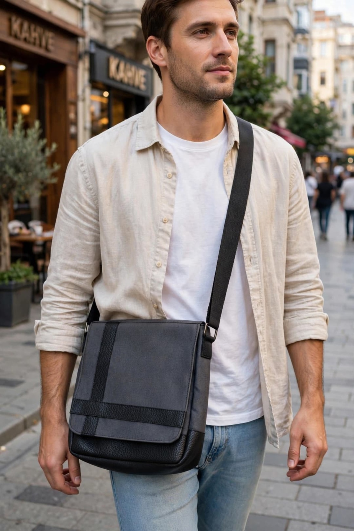 Tomato Bags Kanvas Görünümlü Suni Deri Postacı Çantası - 14 İnç Laptop, Omuz Çantası, Günlük ve Ofis Kullanımı görsel 4