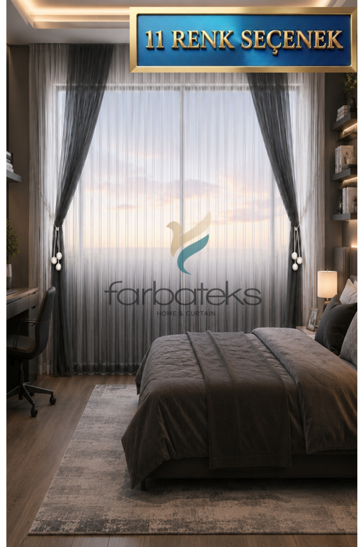 Gray Anthracite Color Transition Young Room Children's Room Tulle Background Set Tulle Curtain