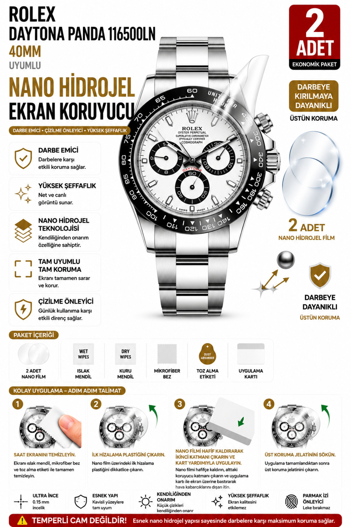 Astakos Rolex Daytona Panda 116500LN Uyumlu Nano Hidrojel Ekran