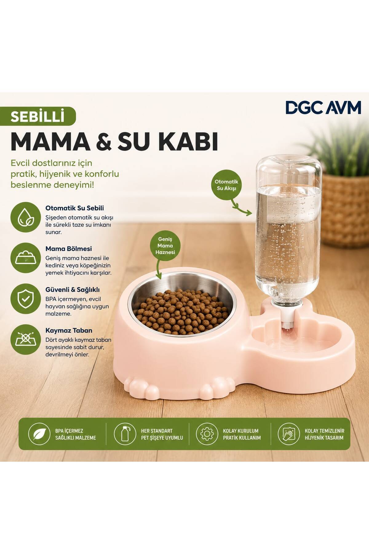 DGC AVM Otomatik Su Hazneli Kedi Köpek Mama ve Su Kabı Sebilli
