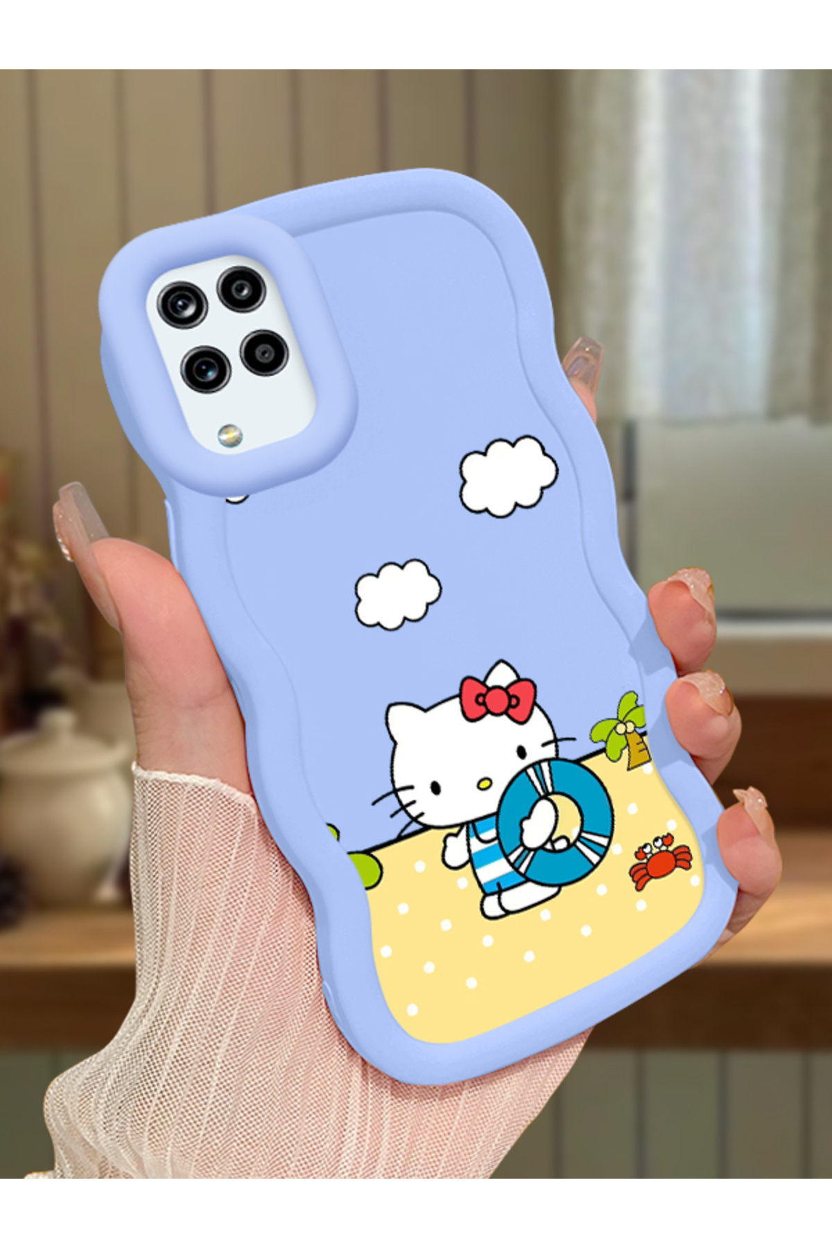 Samsung Galaxy M12 Compatible Case camera protector Blue Silicone Couple Phone Case Kitty Pattern