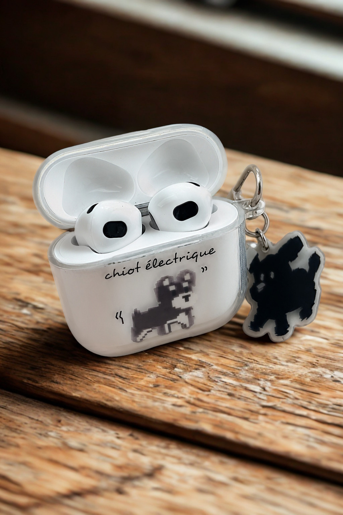 小物 DEMIU Airpods Case QUSCHU AirPods 3. Nesil Uyumlu Şeffaf Koruyucu Kılıf Pixel Köpek