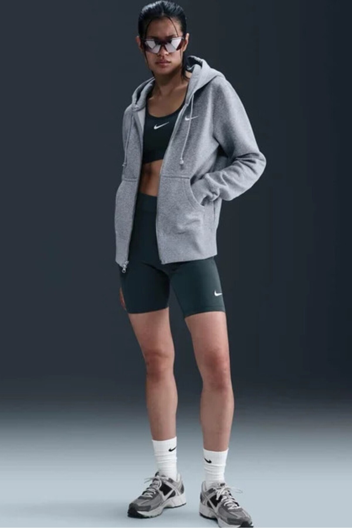Nike Sportswear Phoenix Fleece Std Fz Hoodie Kadın Gri Sweatshrit görsel 5