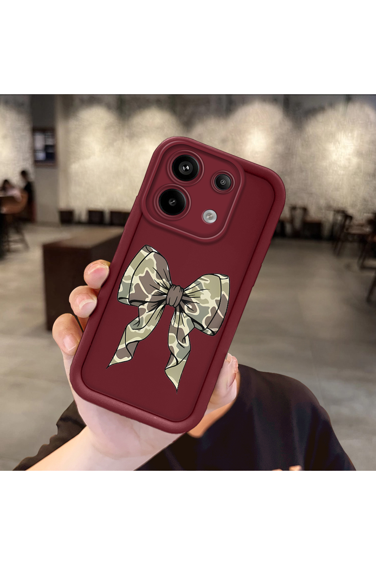 Redmi Note 13 Pro 5G Compatible case camera protector Burgundy Silicone Couple Phone Case Bow Tie Pattern