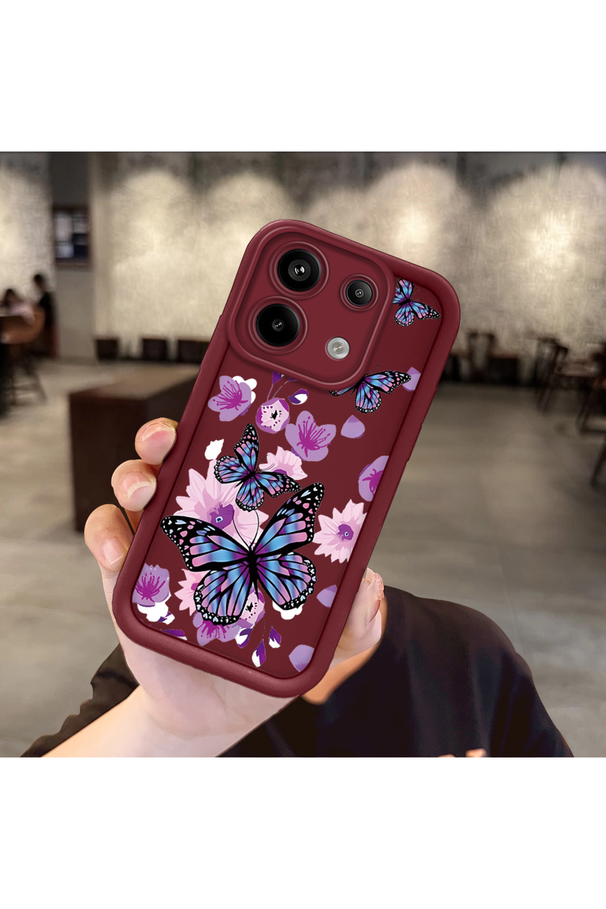 Redmi Note 13 Pro 5G Compatible case camera protector Burgundy Silicone Couple Phone Case Butterfly Pattern