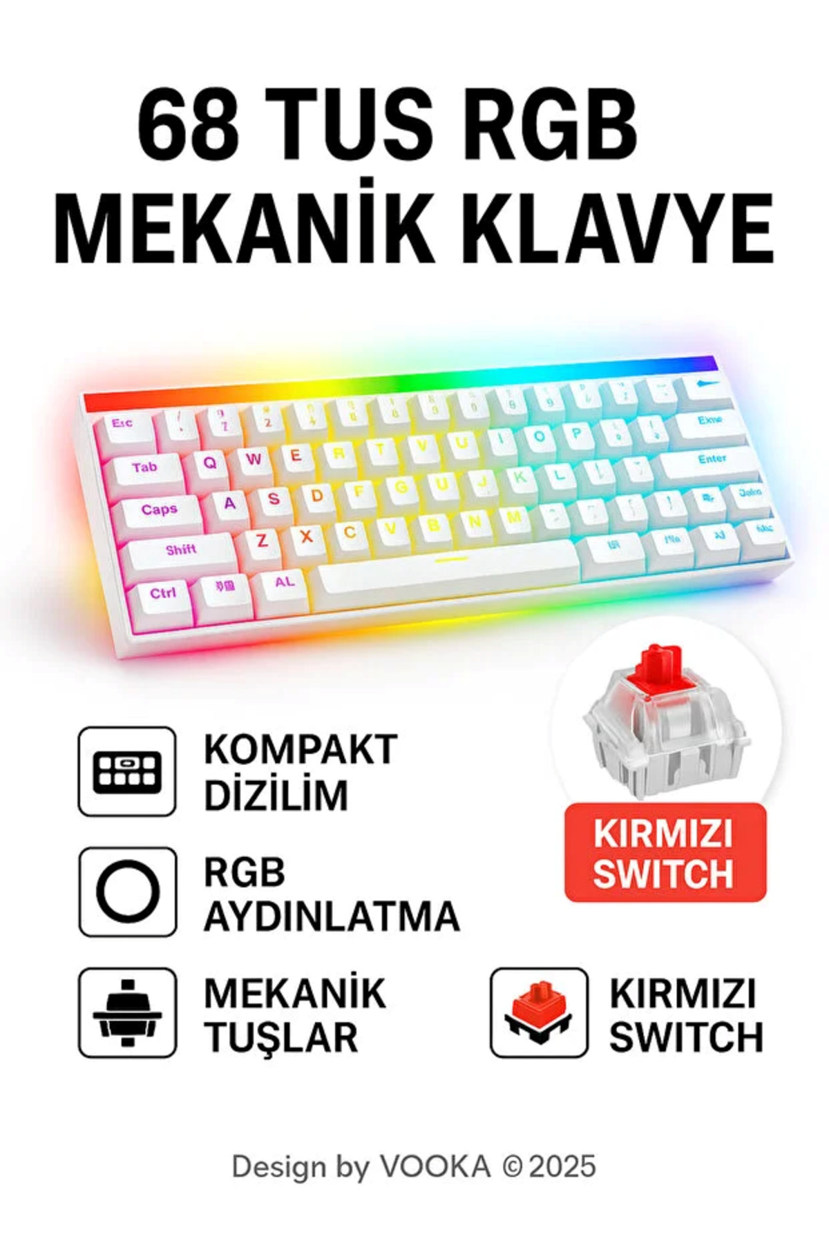 68 Keys Red Switch RGB Mechanical Gaming Keyboard – Hot Sbhghhhwapple, Colorful Lighting Gaming Keyboard