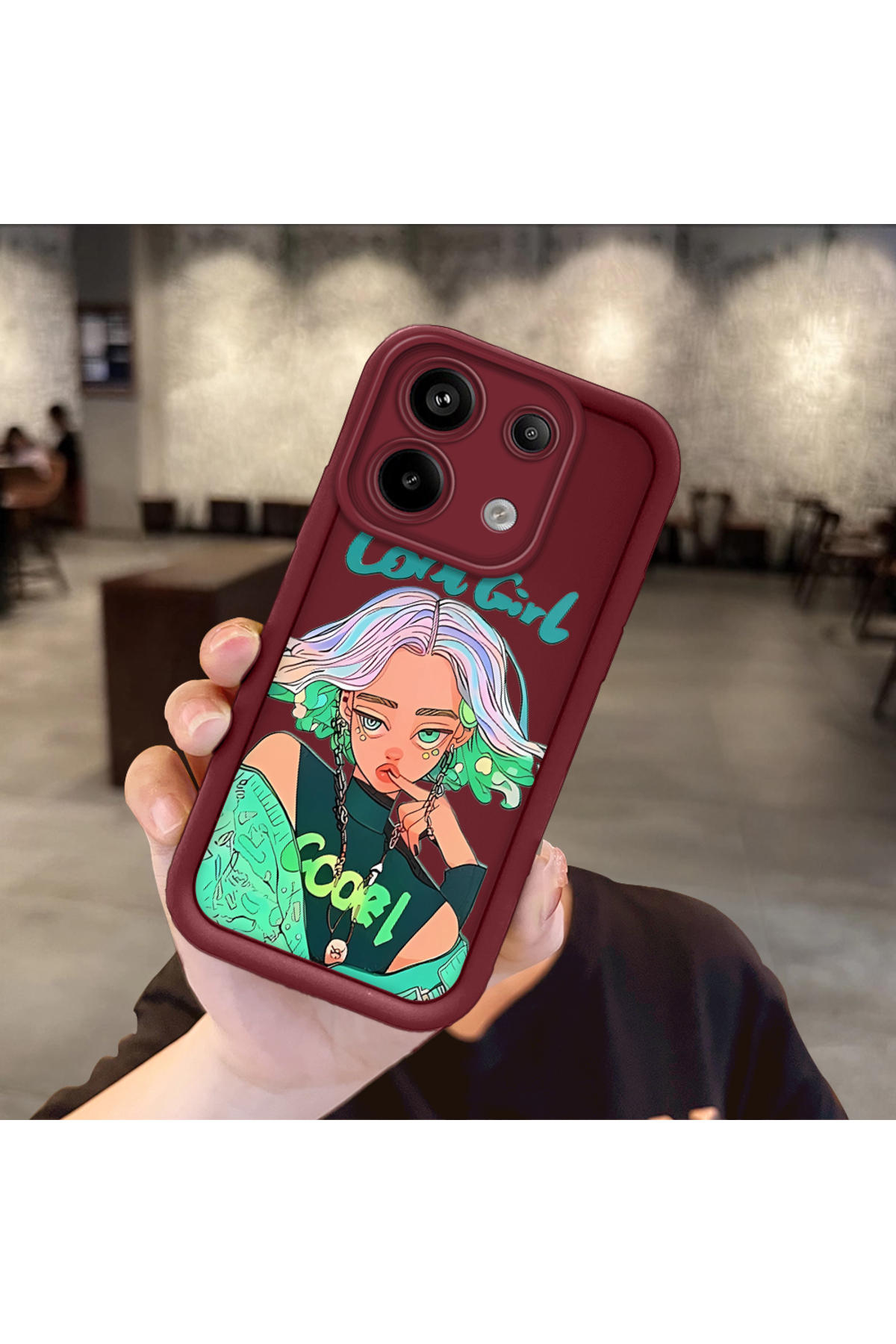 Redmi Note 13 Pro 5G Compatible case camera protector Burgundy Silicone Couple Phone Case girl Pattern