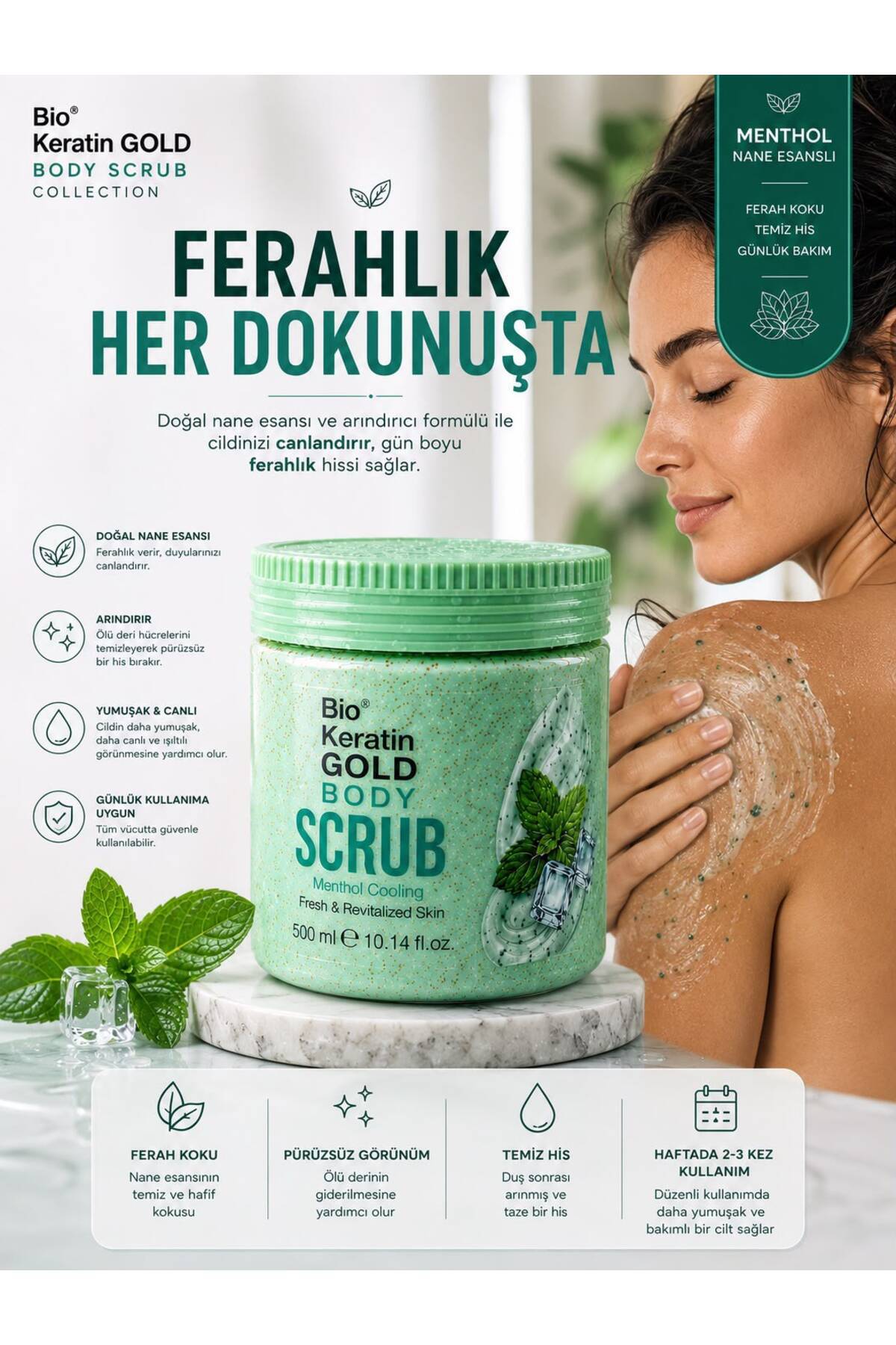 Menthol Özlü Vücut Peeling 500ml Ferah ve Pürüzsüz Cilt Body Scrub — A609 — تصویر 3 از 8