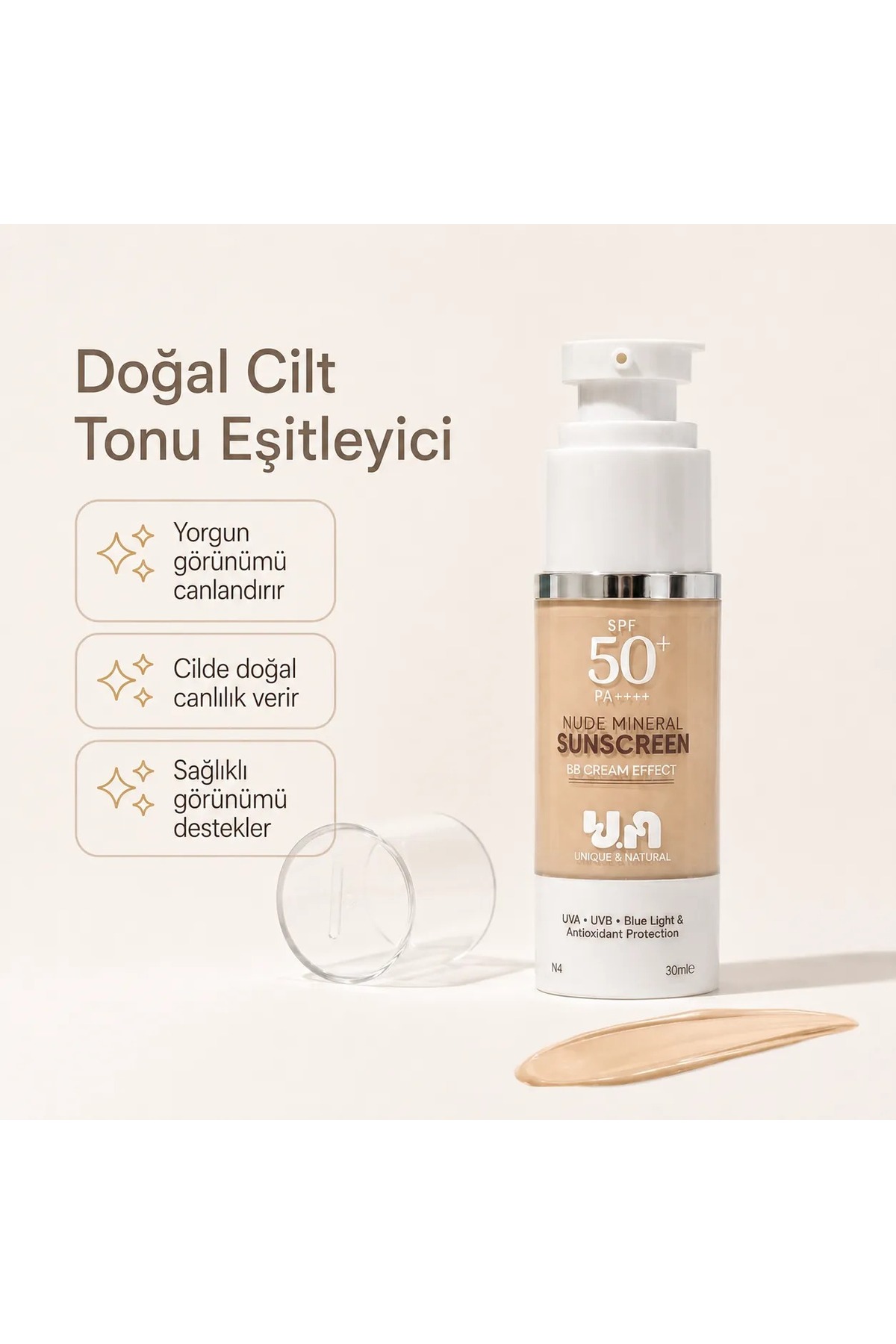 BB Krem Etkili %100 Mineral Filtreli Nude Güneş Kremi - 50+ SPF — gunes-kremi-nude — تصویر 4 از 6