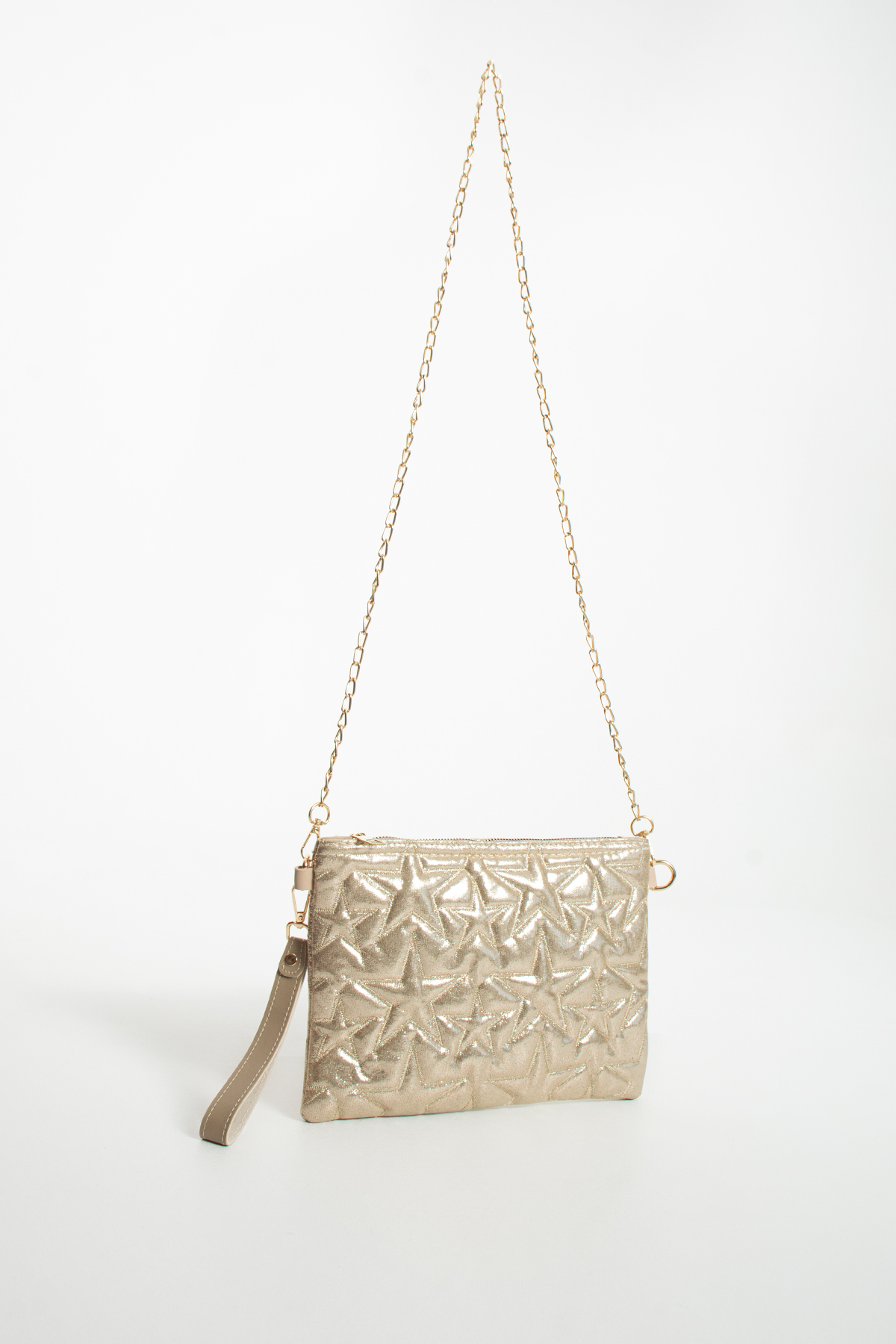LUNABLU Yıldız Nakış İşlemeli Portföy Zincirli ve Bilek Askılı El Çantası Saten Astarlı Clutch Çanta görsel 3