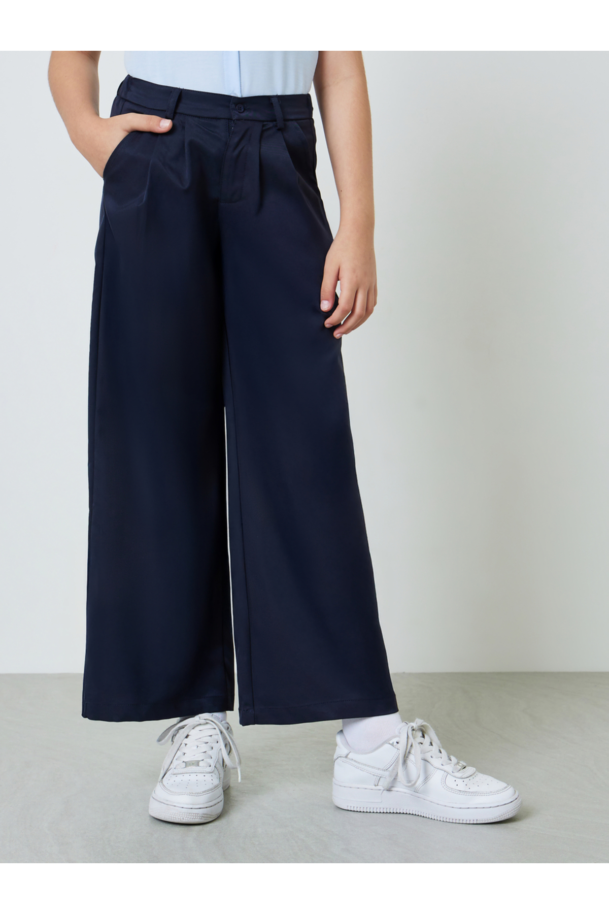 Styli Teen Girls Navy Blue Wide Leg Pants With Side Pocket