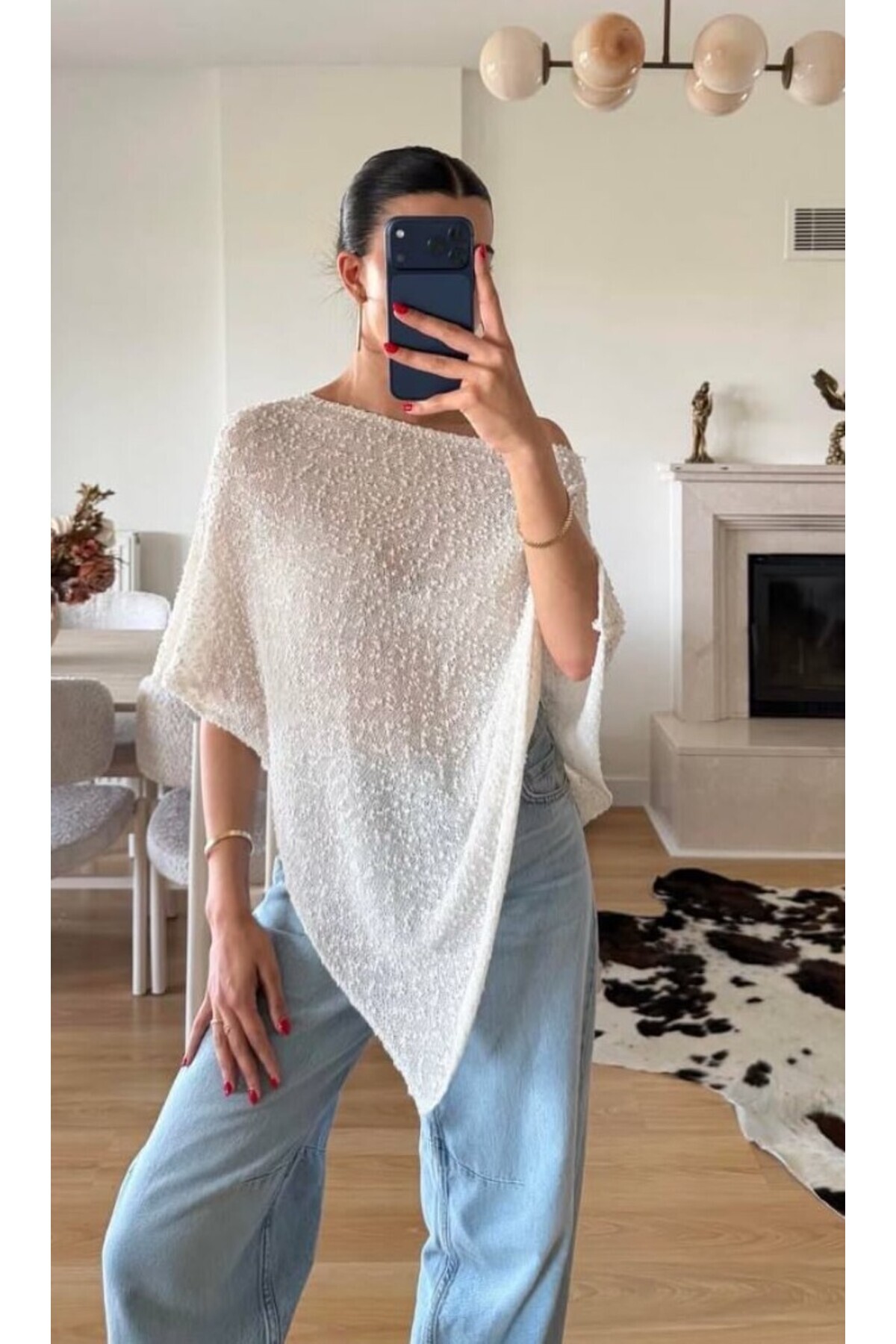 My Blog Ecru Asymmetrical Wrinkled Poncho Blouse - 0181