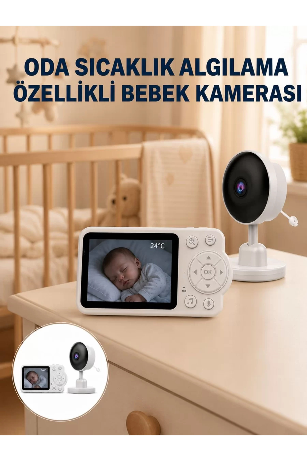 Sıcaklık Sensörlü Güvenli Bebek Kamerası İki Yönlü Ses Yeni Nesil
