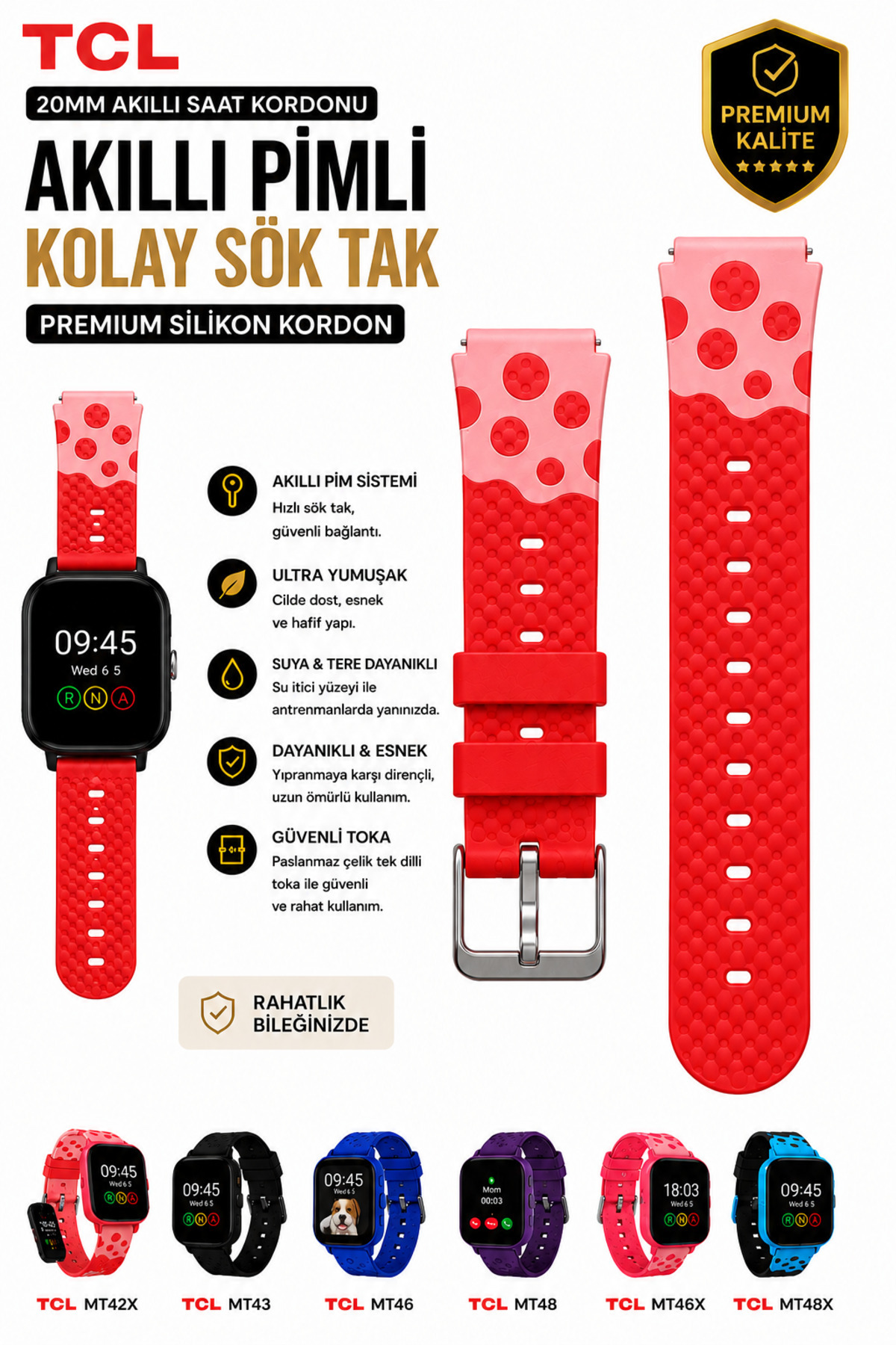 onlinekordon TCL MoveTime MT48X Uyumlu Benekli Kırmızı Orijinal