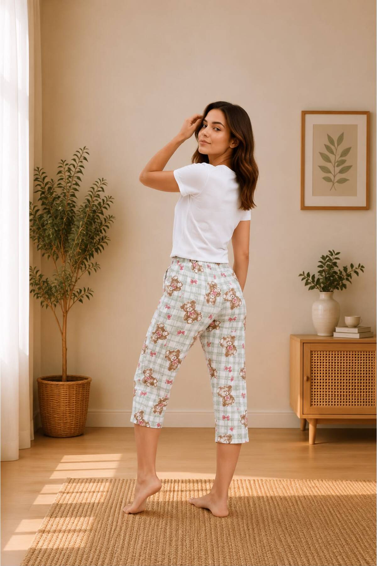 MODABOX Women's 100% Cotton Seasonal Patterned Short Sleeve T-Shirt Capri Pajama Set